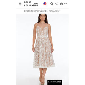 Women's Dress the Population White Floral Midi Dress Size S